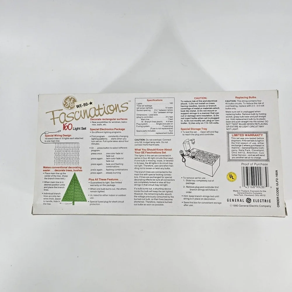 Vtg GE Fascinations Multi Pattern 160 Christmas Light Set 1990 New Tested‎